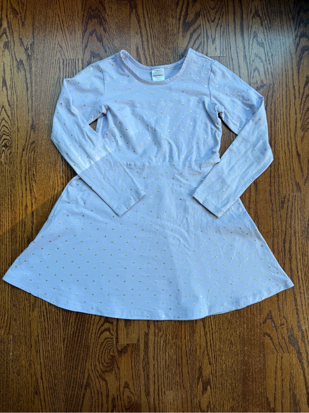 Hanna Andersson Lavender Long-Sleeve Skater Dress with Gold Dot Accents 6-7 Yrs